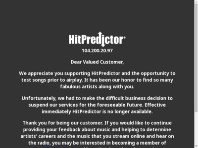 Hitpredictor website screenshot