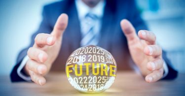 man using crystal ball to forecast future of surveys