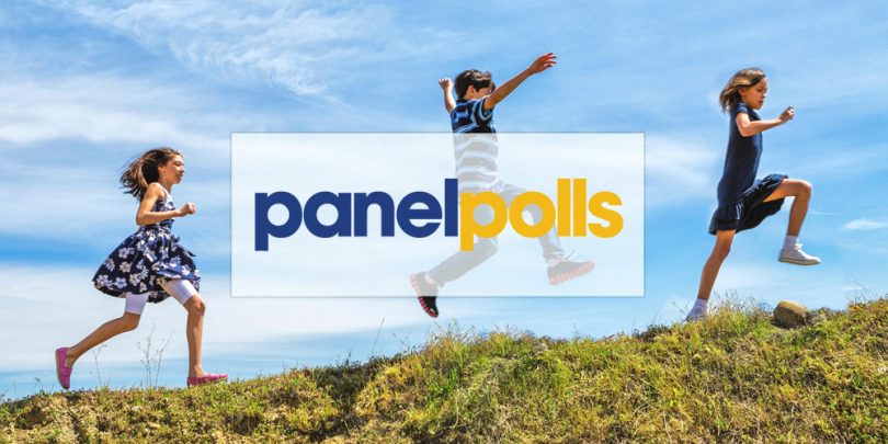 Panelpolls logo superimposed on children running on a hill