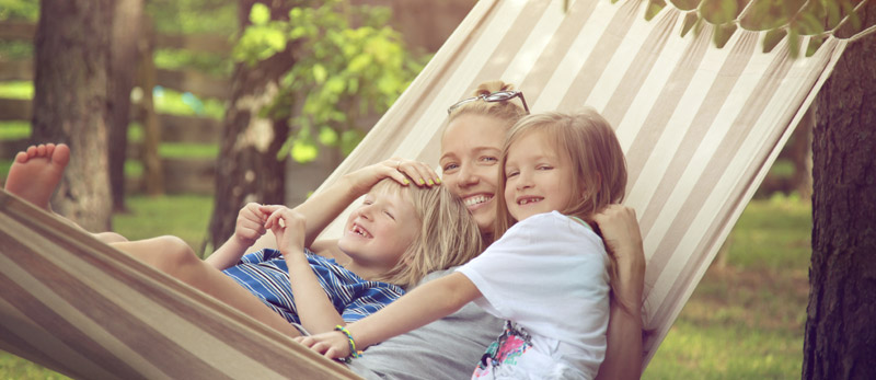 Mom with kids relaxing