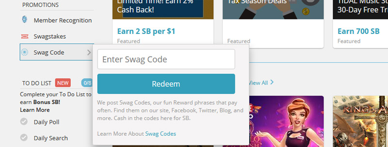 Swag Codes Redemption box