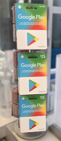 Stand in store with google play gift cards