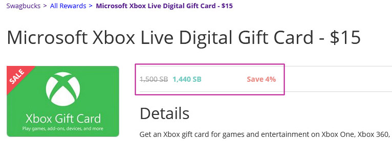 Swagbucks xbox live giftcard sale