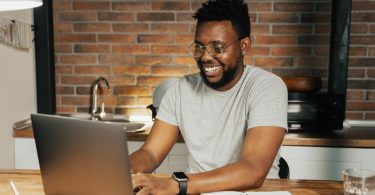 Micro task worker sitting at computer