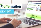 Offernation review text overlaying laptop