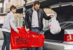 Father and son with Target store purchases