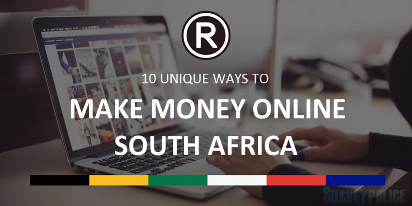 Make money online South Africa text appearing over laptop