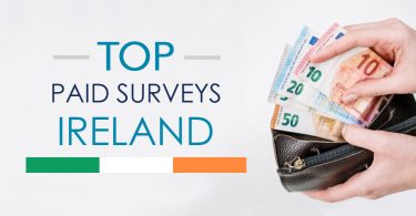 Top Paid Surveys Ireland text next to wallet with Euros