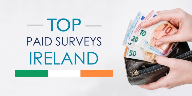 Top Paid Surveys Ireland text next to wallet with Euros