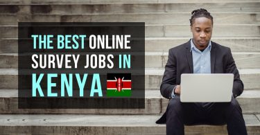 Best Online Survey Jobs in Kenya text next to man laptop