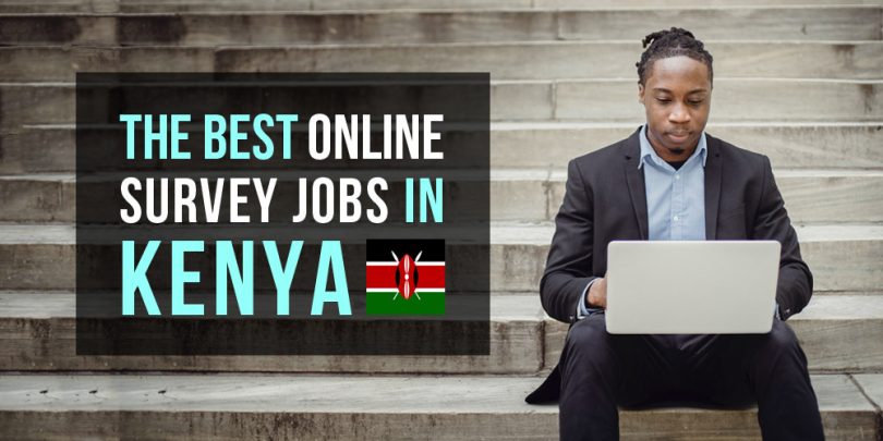 Best Online Survey Jobs in Kenya text next to man laptop