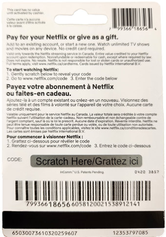 Back of Netflix gift card