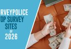 Top survey sites of 2026 with picture of laptop and woman holding cash