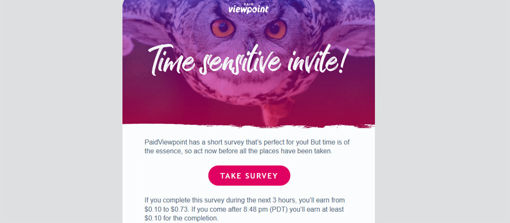 paidviewpoint time sensitive invite survey