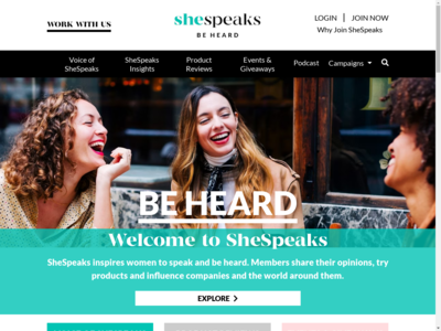 SheSpeaks website screenshot