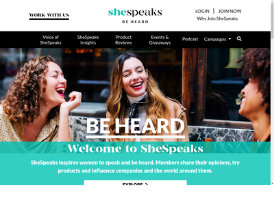 SheSpeaks website screenshot