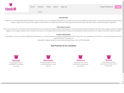 Kaboodle Research Panel website screenshot