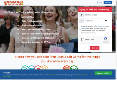 CreationsRewards website screenshot
