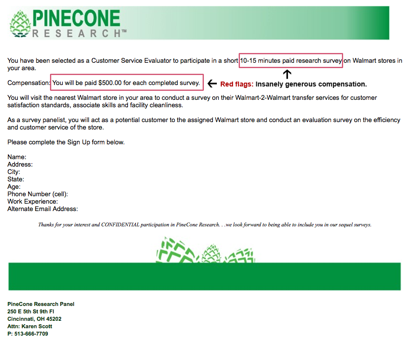 Pinecone Research fake email - 2018