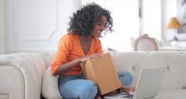 Woman testing products on couch